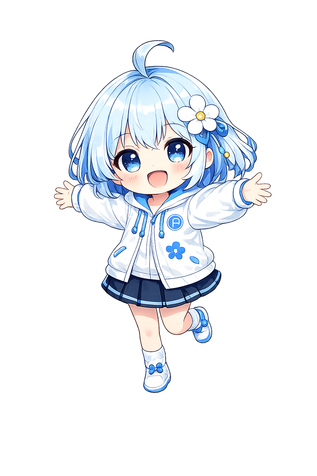 Chibi Pommi welcoming visitors with open arms