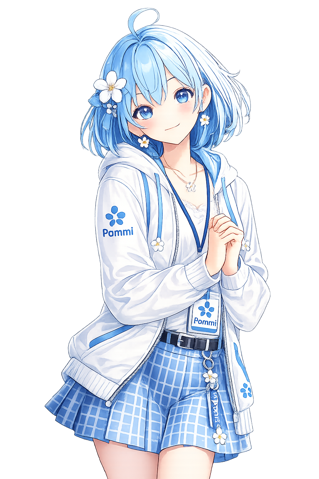 Pommi smiling gently with her hands together